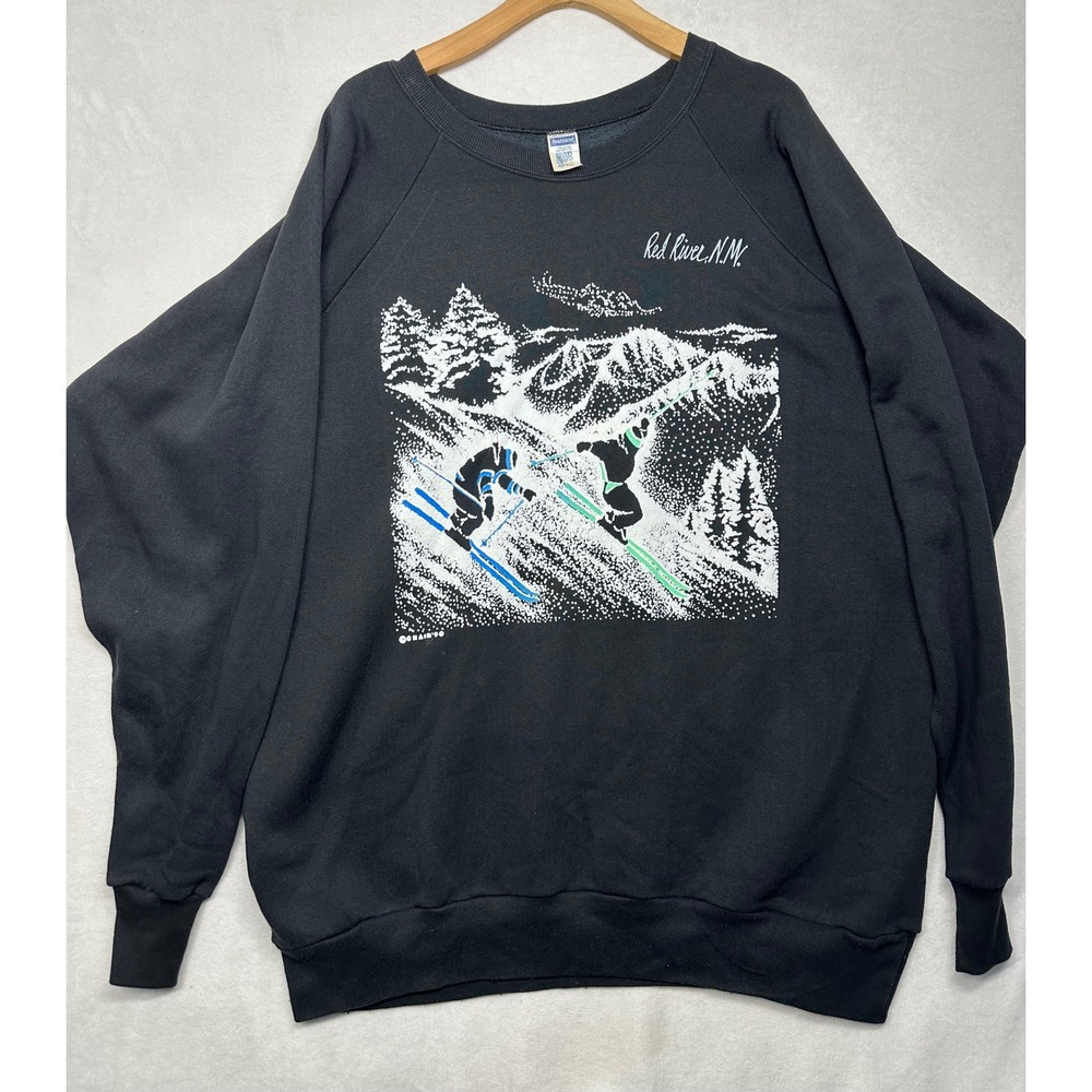 Vintage 1990 Healthknit Red River NM Ski Sweatshirt Mens 4XL‎ Black Made in USA